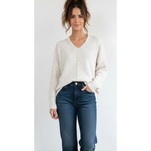 Pure Jill J. Jill Cream Speckled V-Neck Oversized Sweater  Womens Size Large✨